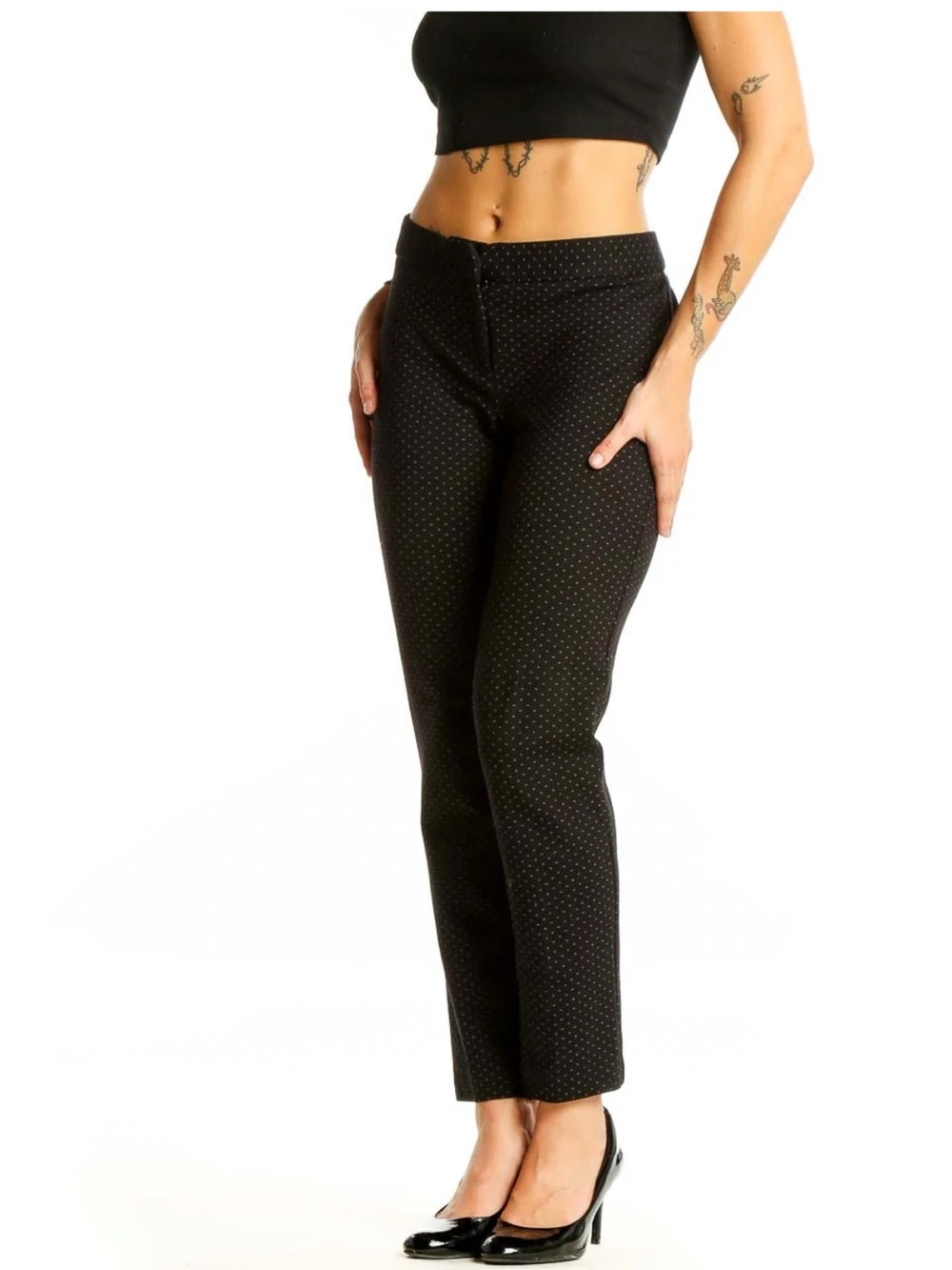 Amanda + Chelsea Black Polka Dot Slim Fit Trousers Pants Ponte Stretch